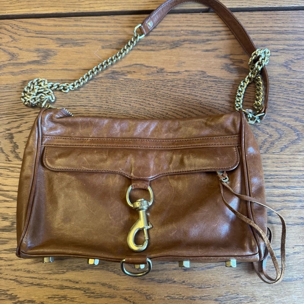 Rebecca‎ Minkoff medium Brown Leather Bag Gold Western crossbody purse Boho